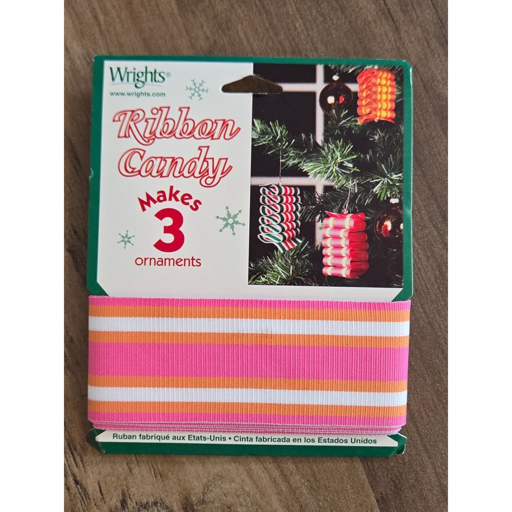Wrights Ribbon Candy Ornament Kits Pink Orange White Stripes DIY Craft New